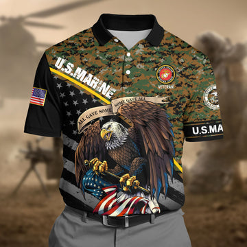 BlueJose Premium U.S Marine Camo 3D Polo All Over Printed
