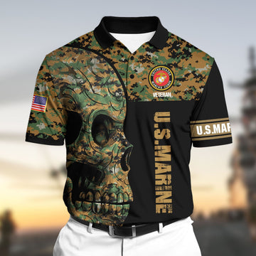 BlueJose Premium Unique U.S Marine Veteran 3D Polo All Over Printed