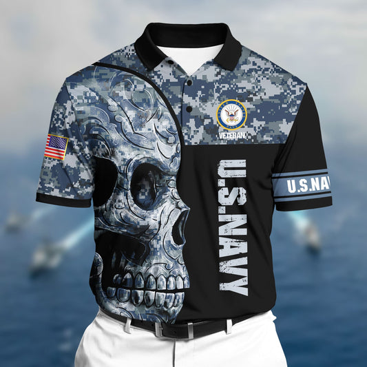 BlueJose Premium Unique U.S Navy Veteran 3D Polo All Over Printed