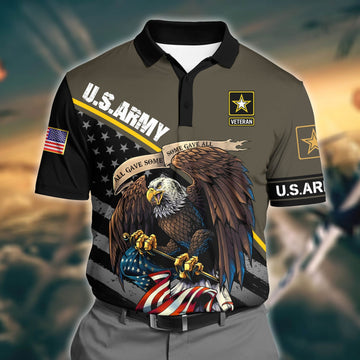 BlueJose Premium U.S Army 1 3D Polo All Over Printed