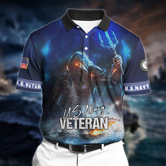 BlueJose Premium Veteran U.S Navy 3D Polo All Over Printed