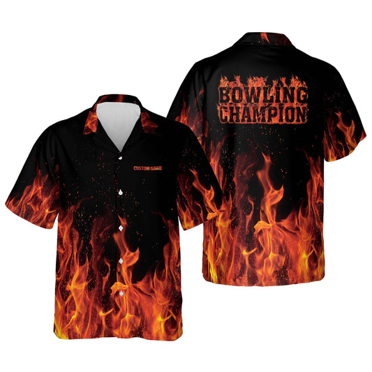 BlueJose Flame Bowling Personalized Name Hawaiian Shirt