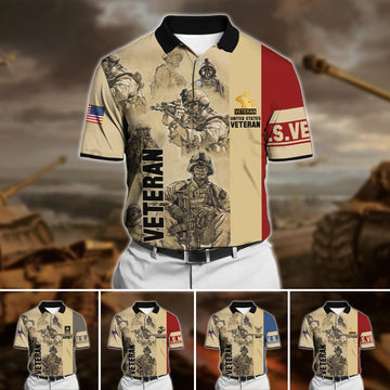 BlueJose Premium U.S Multiple Service Veteran Polo Shirt