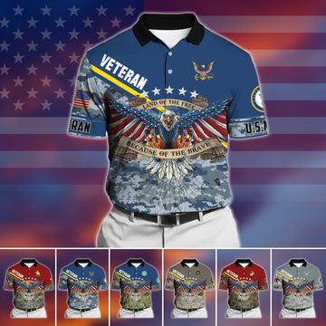 BlueJose Premium U.S Multiple Service Veteran Polo Shirt