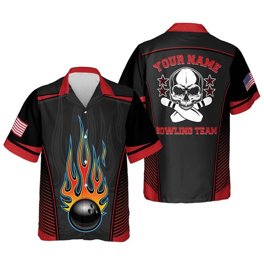 BlueJoses Bowling Skull  Personalized Name And Team Name Hawaiian Shirt