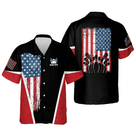 BlueJose USA Bowling Flag Personalized Name Hawaiian Shirt