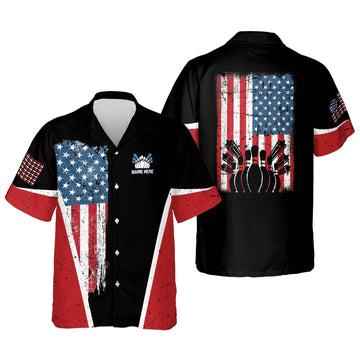 BlueJose USA Bowling Flag Personalized Name Hawaiian Shirt