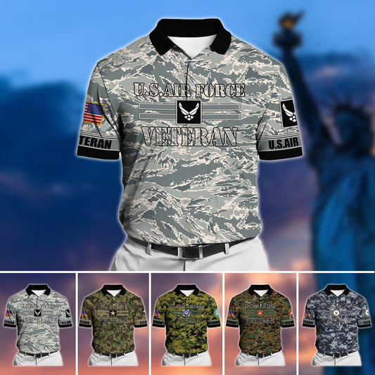 BlueJose Premium U.S Multiple Service Veteran Polo Shirt
