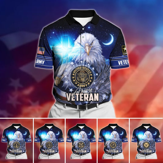 BlueJose Premium U.S Multiple Service Veteran Polo Shirt
