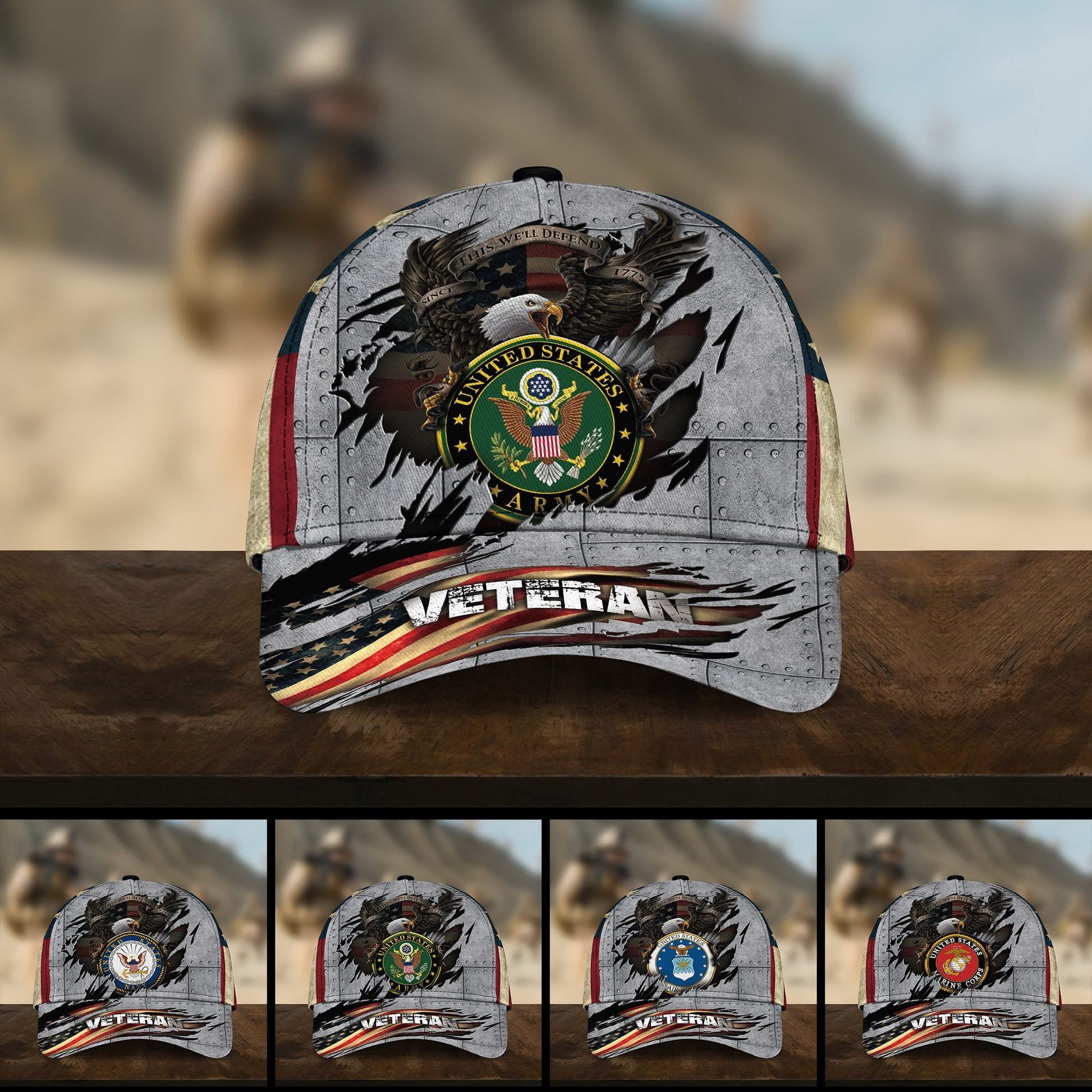 BlueJose Premium Multiple US Military Services Veteran 3D Cap PVC091201