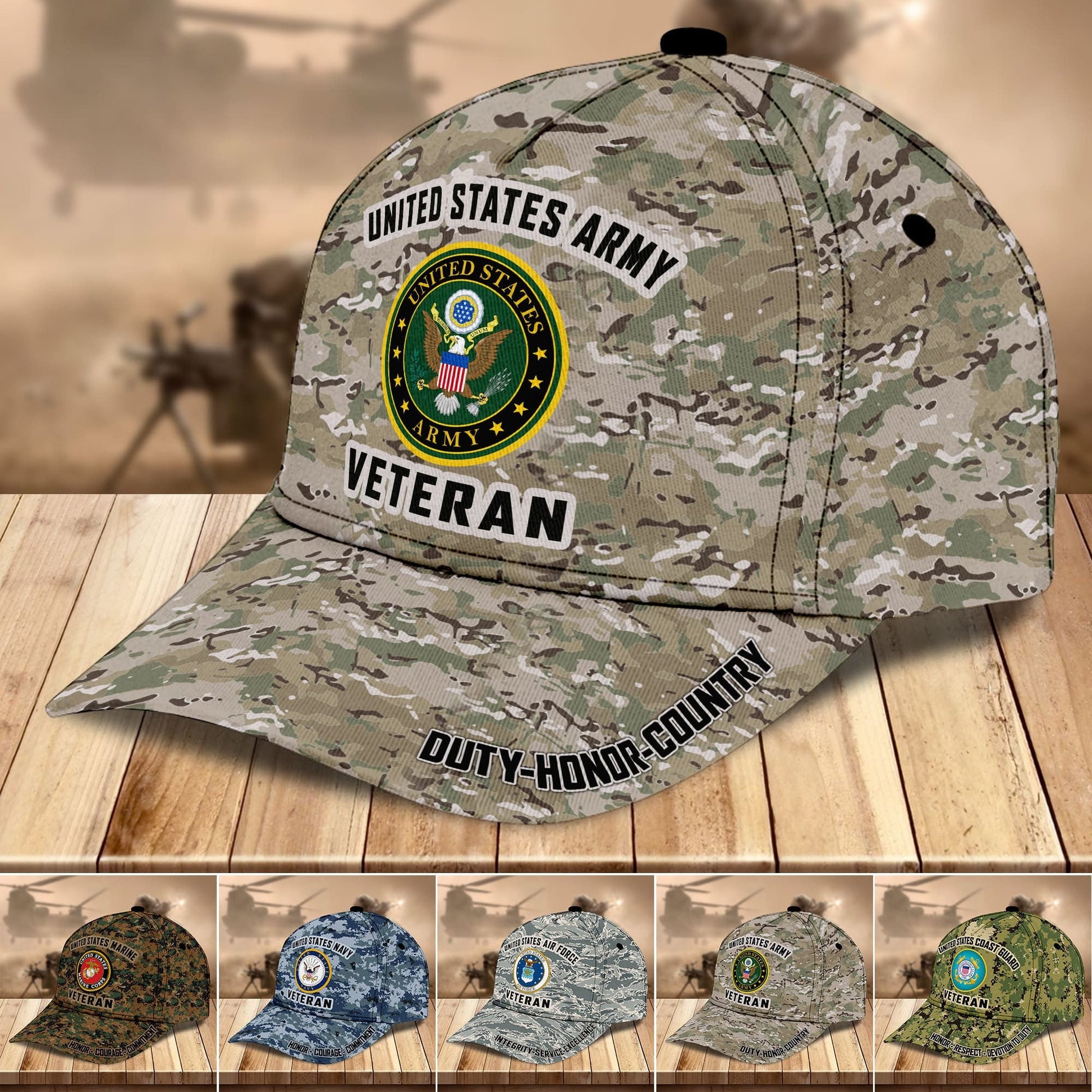 BlueJose Premium US Military Services Veteran Cap PVC251201