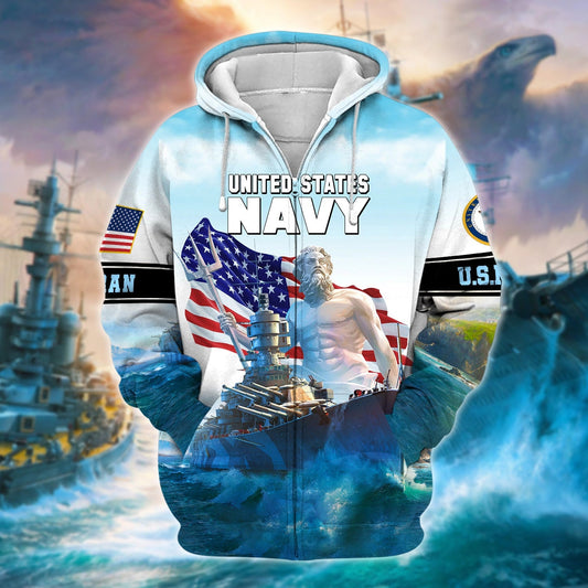 BlueJose Premium U.S. Navy Veteran Zip Hoodie