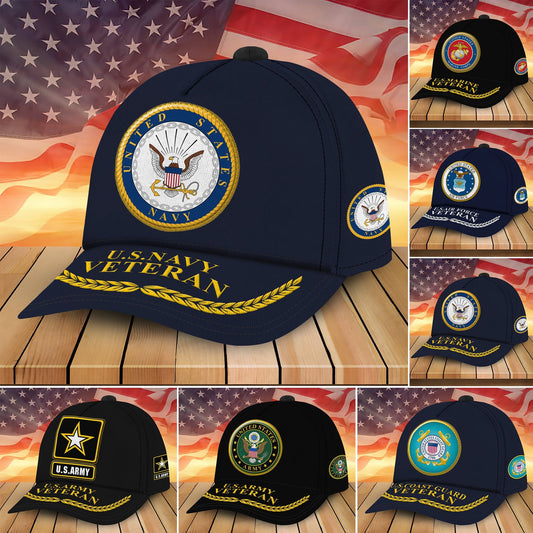 BlueJose Premium Multiple US Military Services Veteran Cap PVC240102