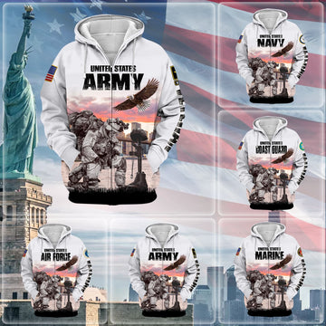 BlueJose Unique Multiple Service US Veteran Zip Hoodie