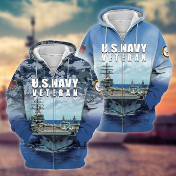 BlueJose Premium U.S. Navy Veteran Zip Hoodie