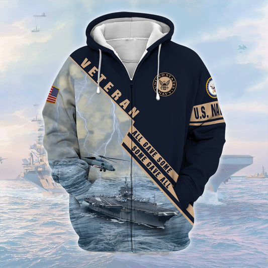 BlueJose Premium U.S. Navy Veteran Zip Hoodie