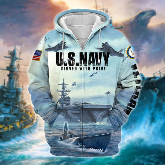 BlueJose Premium U.S. Navy Veteran Zip Hoodie