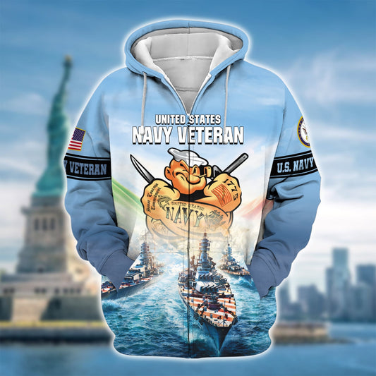 BlueJose Premium U.S. Navy Veteran Zip Hoodie