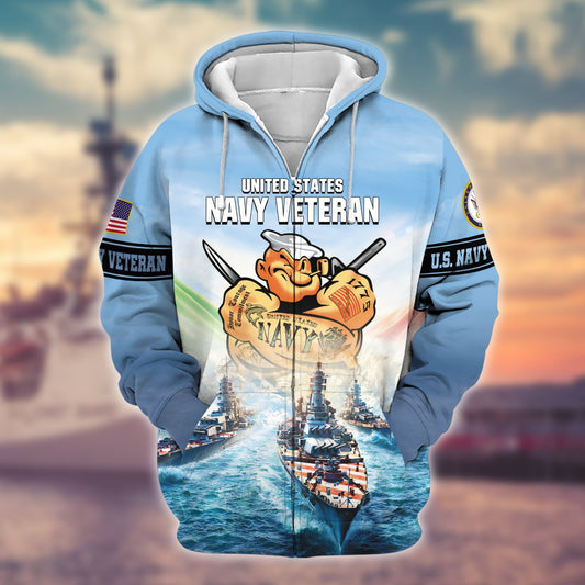 BlueJose Premium U.S. Navy Veteran Zip Hoodie