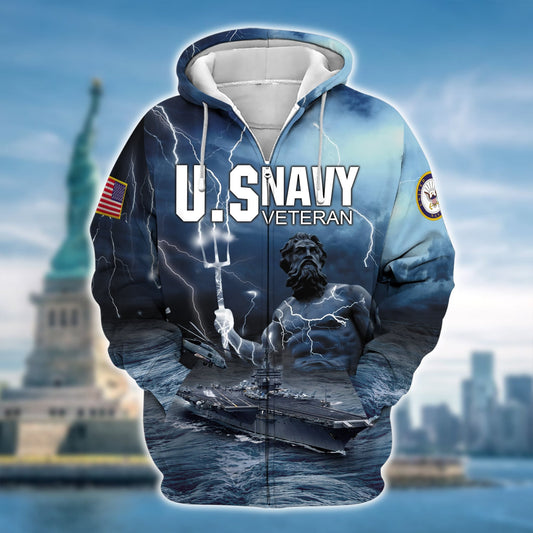 BlueJose Premium U.S. Navy Veteran Zip Hoodie