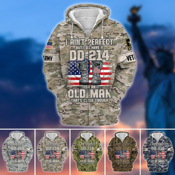 BlueJose Premium U.S Multiple Service Veteran Zip Hoodie