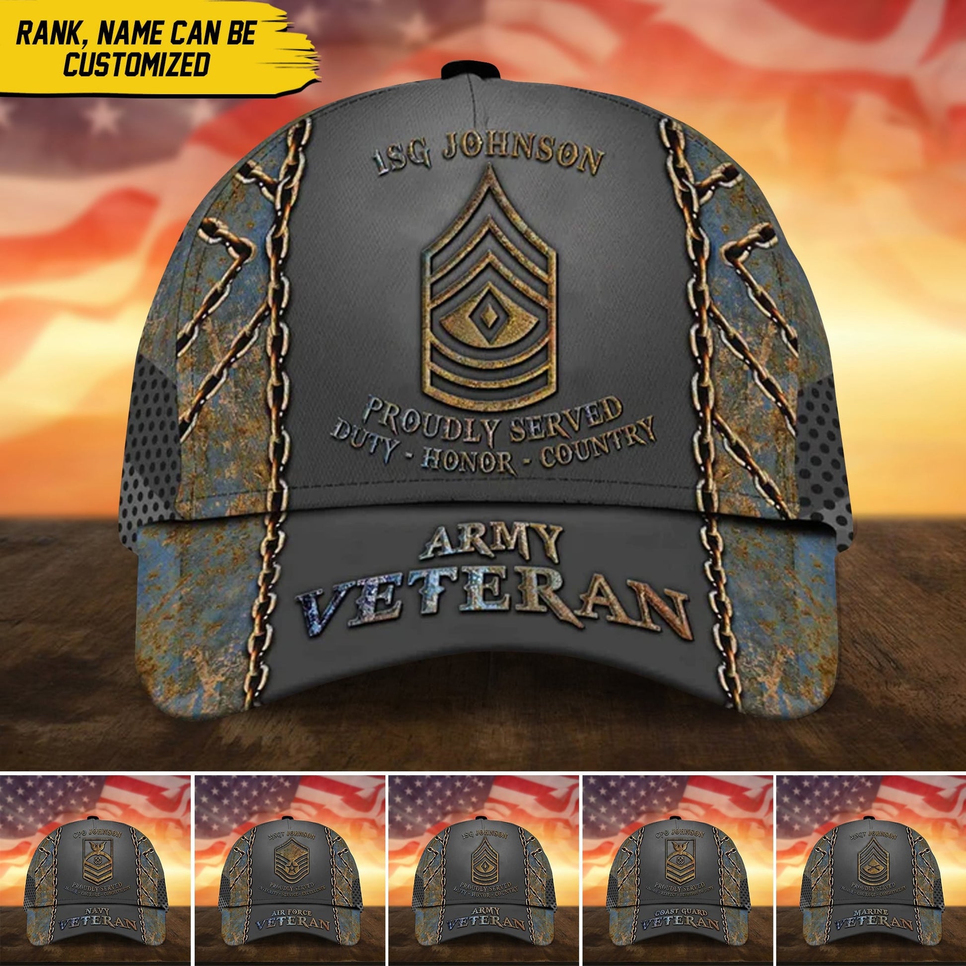 BlueJose Unique Personalised U.S Veteran 3D Cap PVC110703