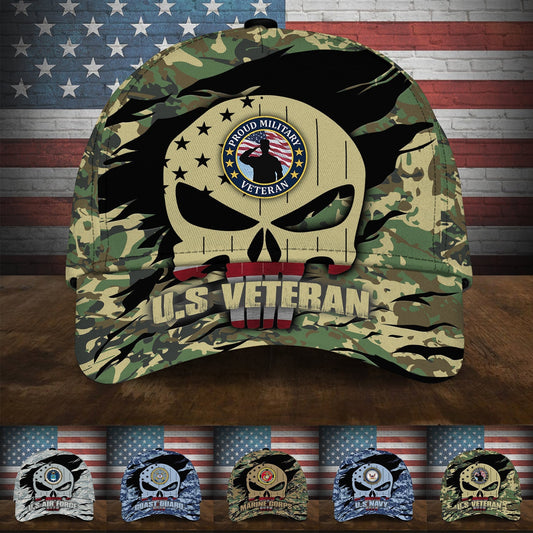 BlueJose Colorful Puniskull Multiservice U.S Veteran Cap MH100607