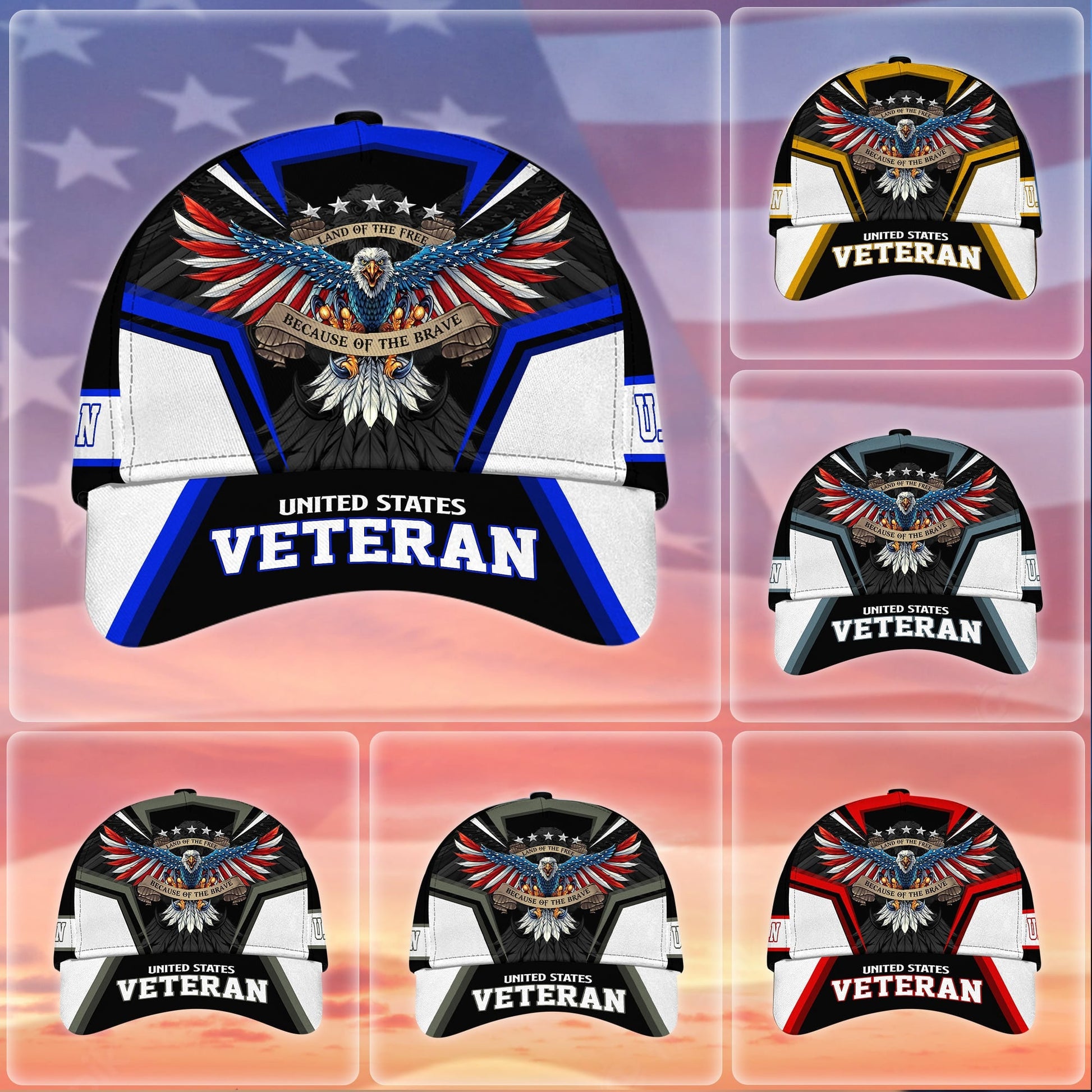 BlueJose Premium Land Of The Free U.S. Veteran 3D Cap PVC110701