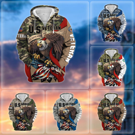 BlueJose Premium Camo Soldiers Multiservice US Veteran Zip Hoodie