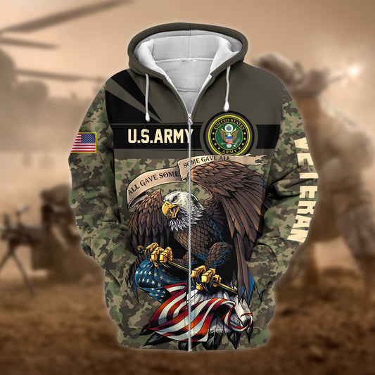 BlueJose Premium Camo Soldiers Multiservice US Veteran Zip Hoodie