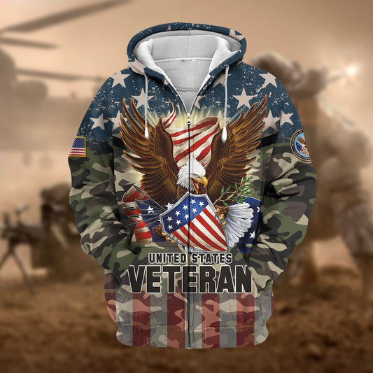 BlueJose Premium Eagle US Veteran Zip Hoodie