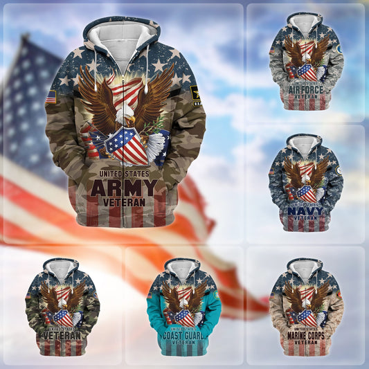 BlueJose Premium Eagle US Veteran Zip Hoodie