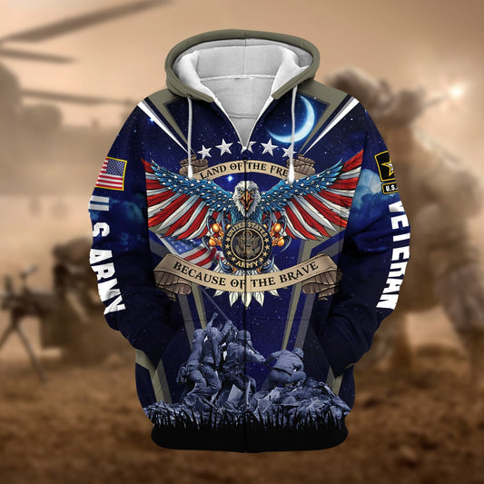 BlueJose Premium Land Of The Free US Veteran Zip Hoodie