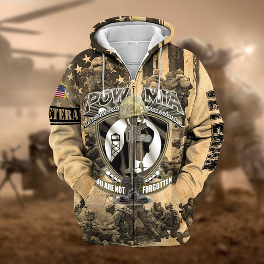 BlueJose Premium Pow Mia US Veteran Zip Hoodie