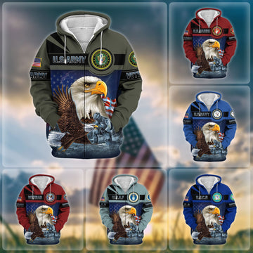 BlueJose Unique US Veteran Eagle Zip Hoodie