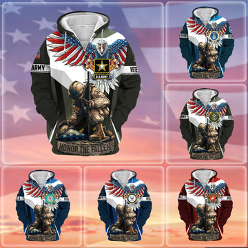 BlueJose Premium Honor The Fallen US Veteran Zip Hoodie