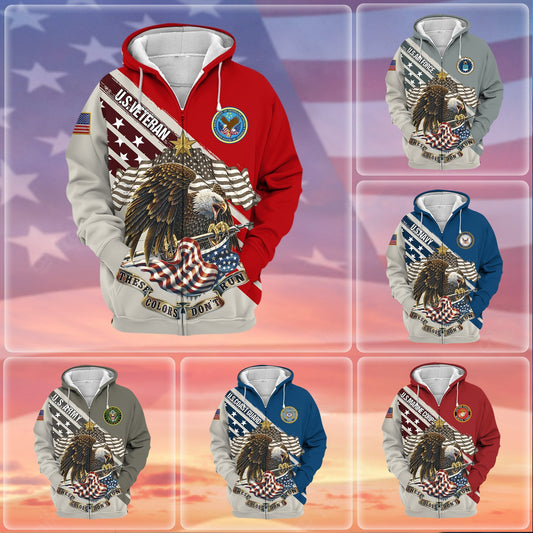 BlueJose Premium These Colors Don't Run US Veteran Zip Hoodie
