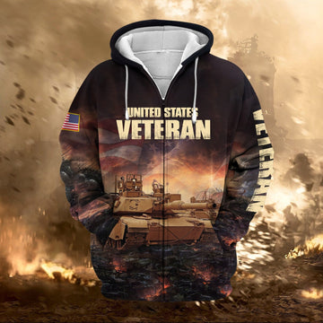 BlueJose Unique US Veteran Zip Hoodie