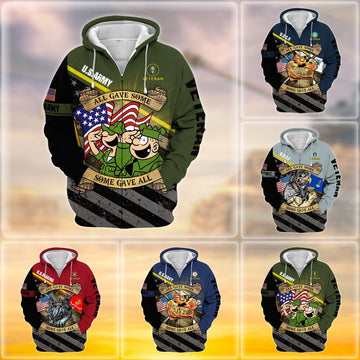 BlueJose Premium Proudly Served Multiservice US Veteran Zip Hoodie