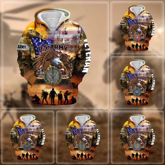 BlueJose Premium Honoring All Who Served US Veteran Zip Hoodie