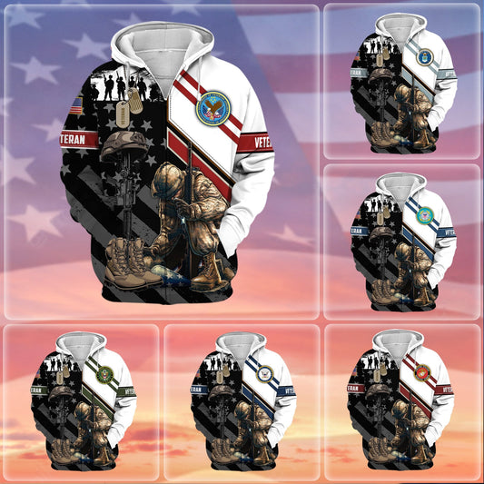 BlueJose Unique Honoring All Who Served US Veteran Zip Hoodie