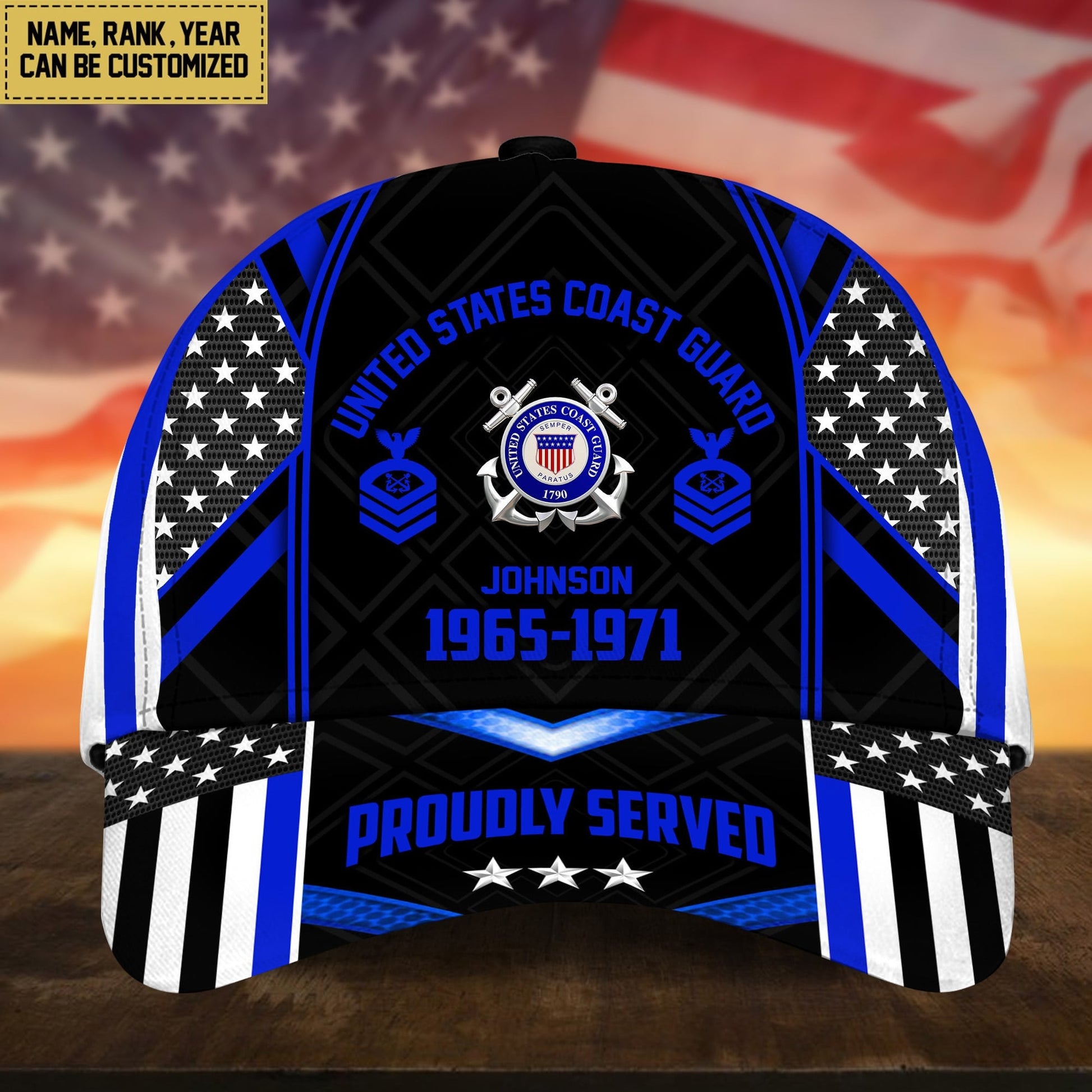 BlueJose Premium Custom Name Rank And Year US Veteran Cap APVC160802