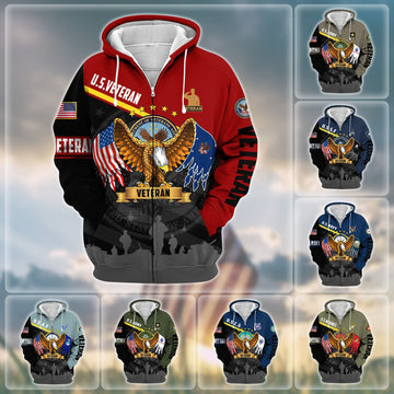 BlueJose Premium Proudly Served US Veteran Zip Hoodie