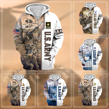 BlueJose Premium Honoring All Who Served US Veteran Zip Hoodie