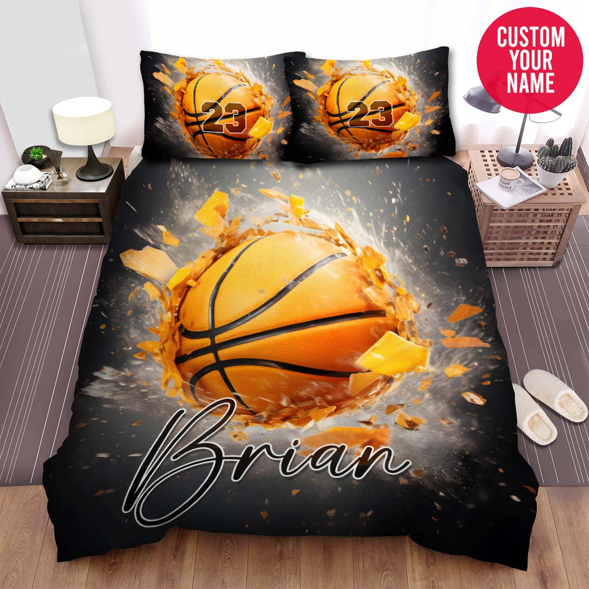 BlueJose Personalized Exploding Basketball Custom Name Duvet Cover Bedding Set