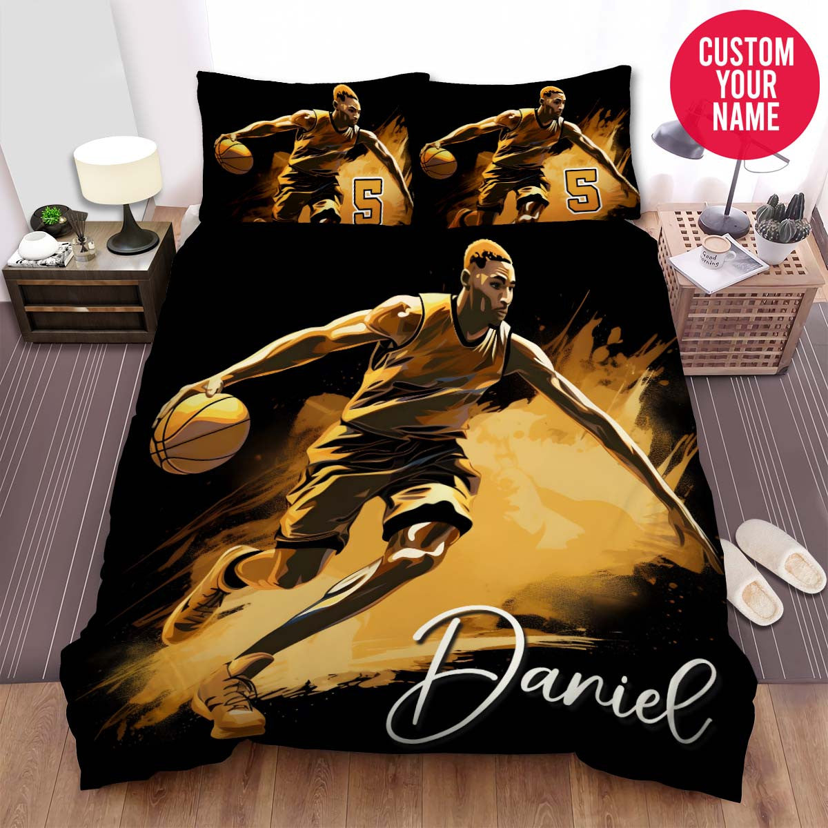 BlueJose Personalized Basketball Player Artwork Custom Name Duvet Cover Bedding Set