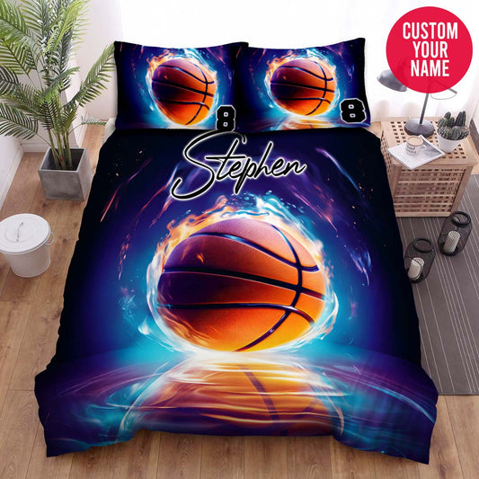 BlueJose Personalized Orange Basketball Ball Glowing Background Duvet Cover Bedding Set