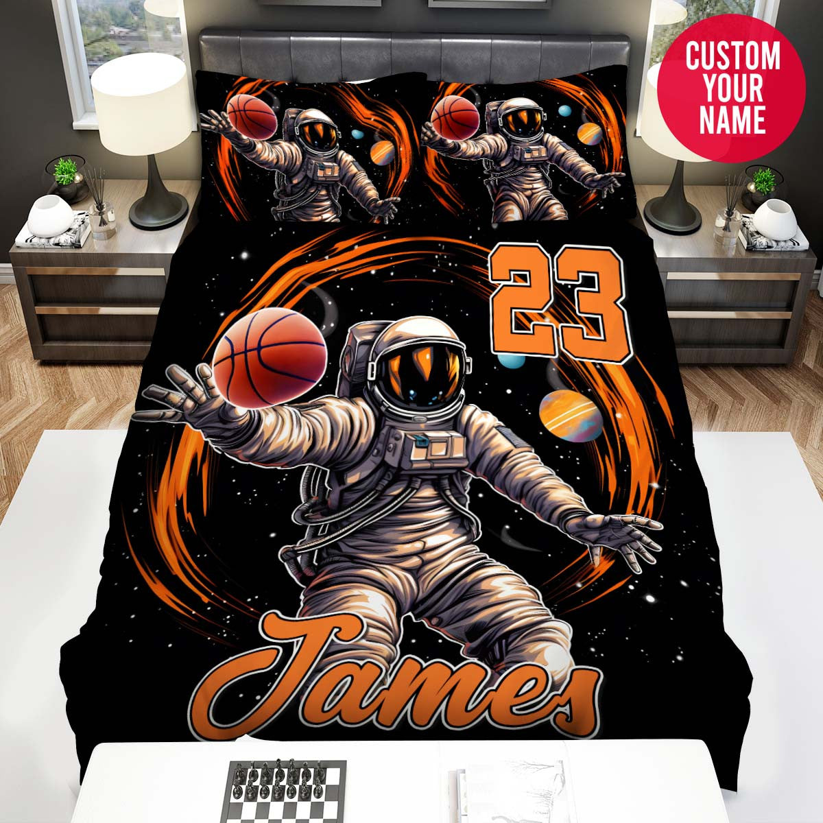 BlueJose Personalized Basketball Astronaut Passing The Ball Custom Name Duvet Cover Bedding Set