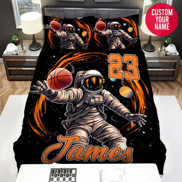 BlueJose Personalized Basketball Astronaut Passing The Ball Custom Name Duvet Cover Bedding Set