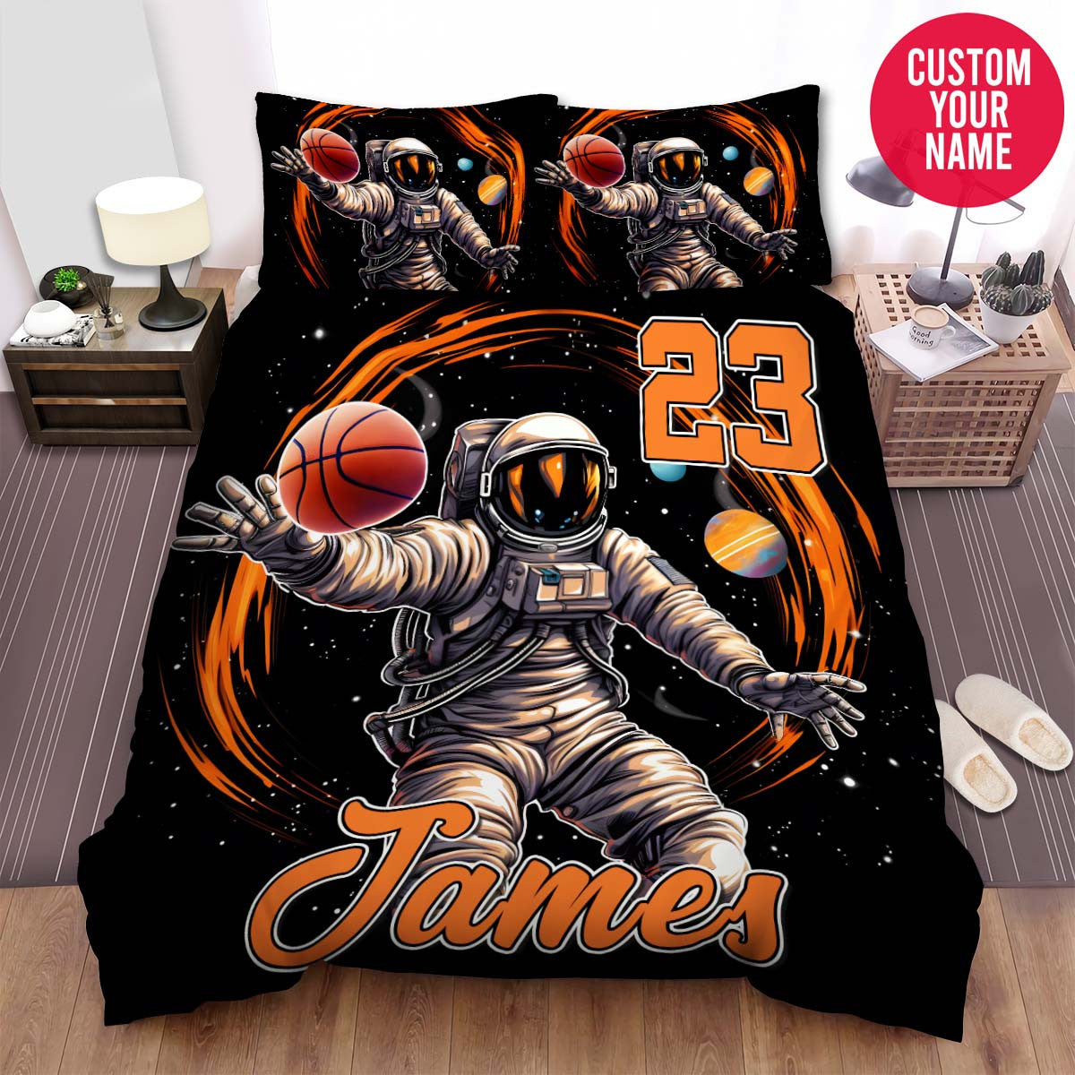 BlueJose Personalized Basketball Astronaut Passing The Ball Custom Name Duvet Cover Bedding Set